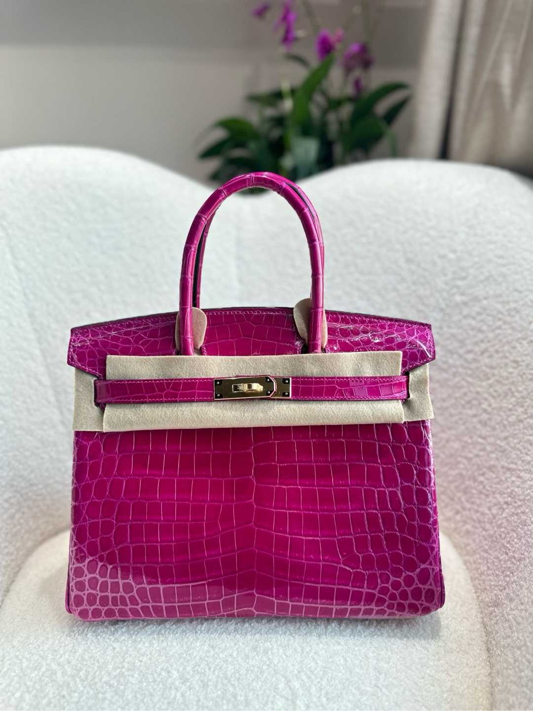 Hermes Birkin 30 shinny alligator J5 Rose scheherazade